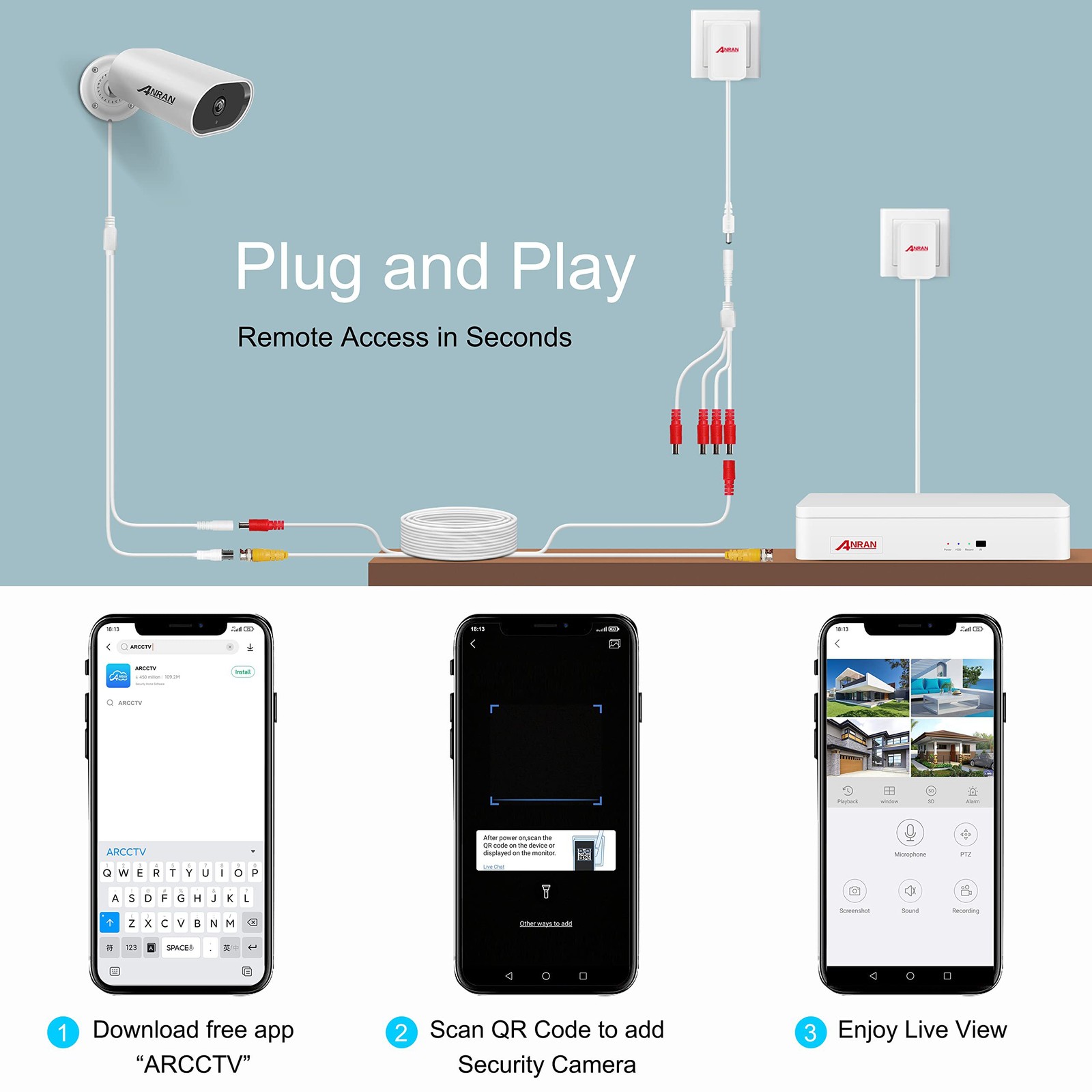 ANRAN 5MP 8CH Outdoor 8 Camera Security System 1080P Night Vision Waterproof 1TB