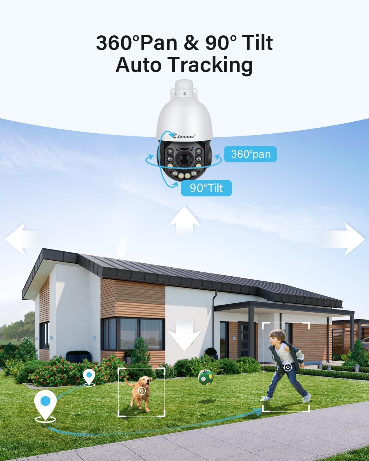Jennov 6MP POE Security Camera Outdoor 20X Zoom Auto-tracking PTZ Dome Camera