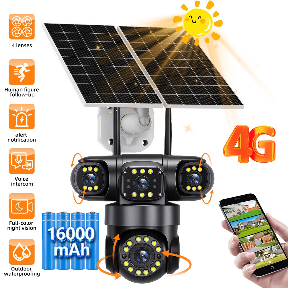 1/2PCS 16MP 4G SIM Solar Battery Powered Outdoor Pan/Tilt Home Security Camera