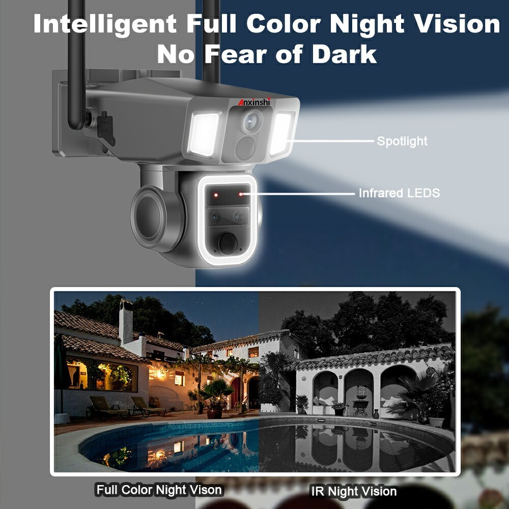 ANXINSHI 12MP Dual-lens Humanoid ZOOM Tracking Outdoor Solar Camera