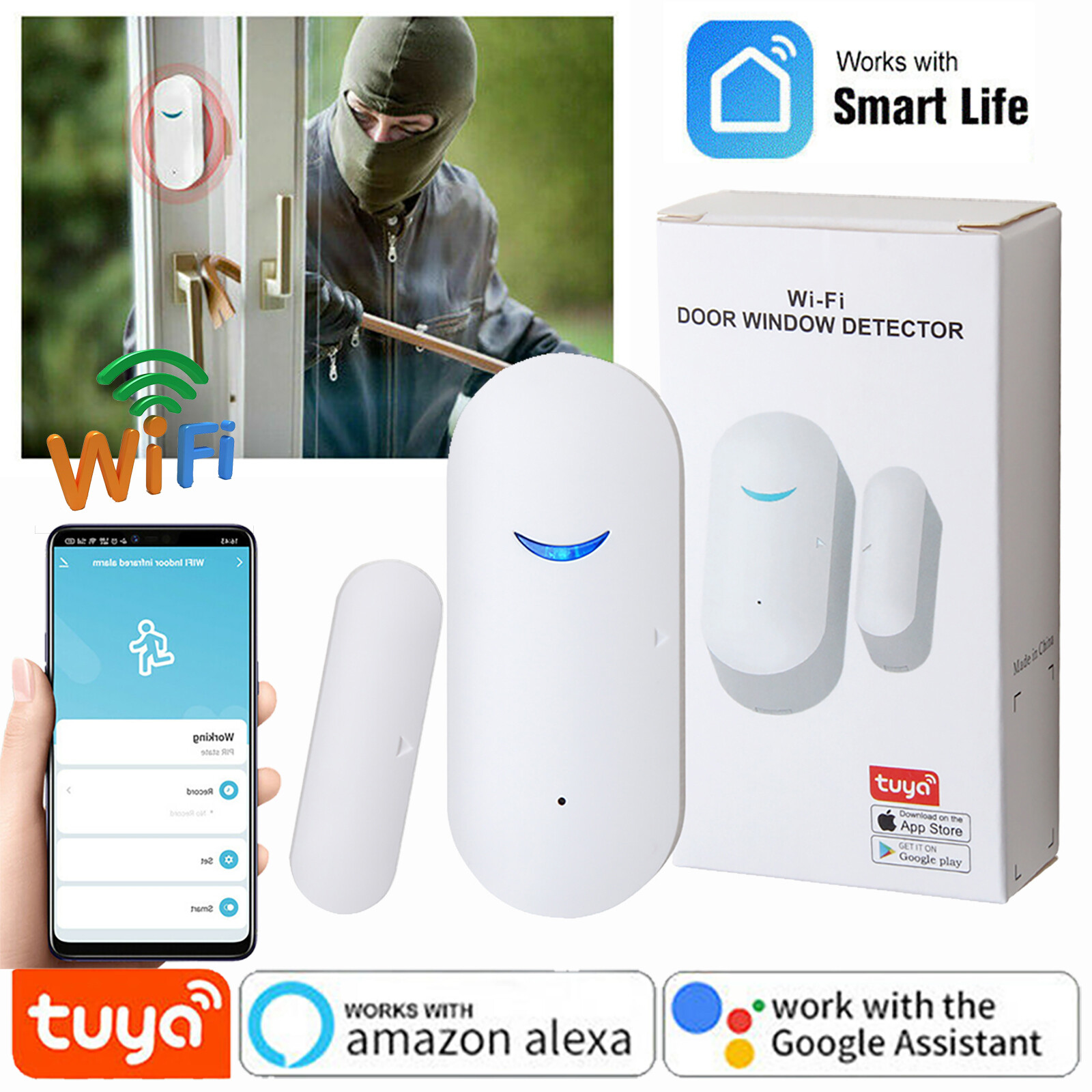 Wireless Wifi Home Window Door Burglar Security Alarm Sensor System Alexa Google