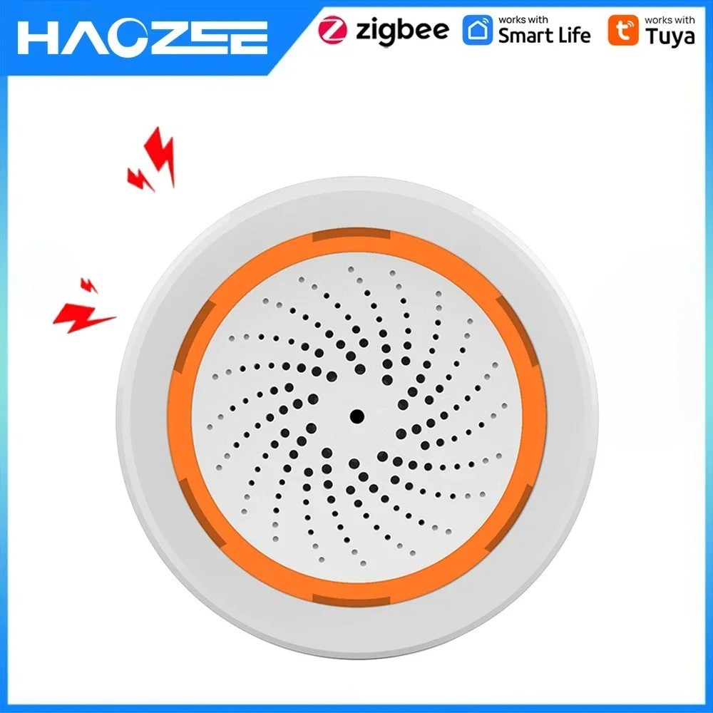 Haozee Tuya ZigBee Smart Siren Alarm 90dB Home Security Light Sound