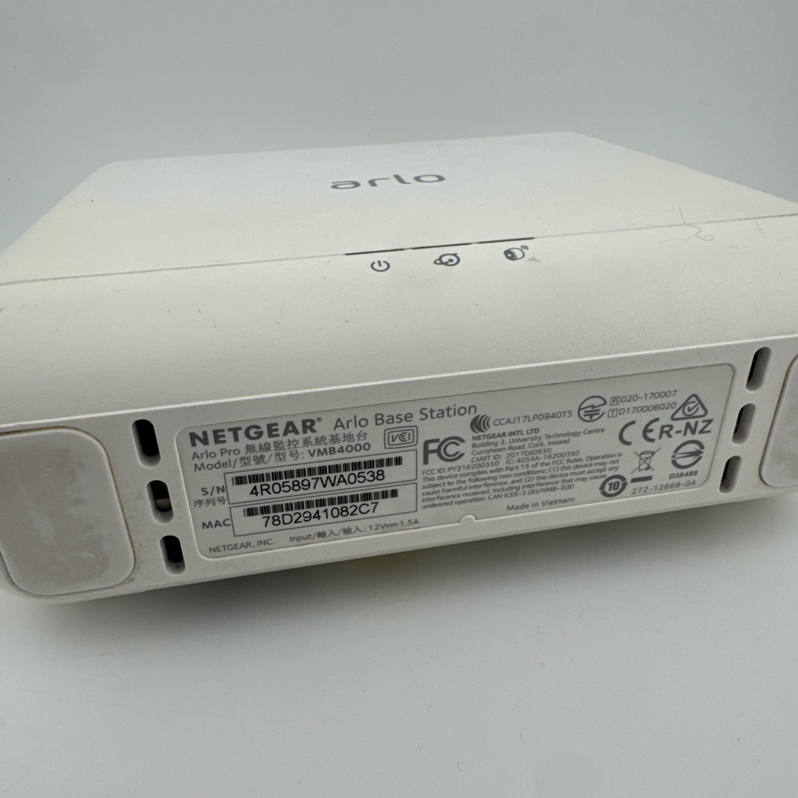 Netgear Arlo Pro VMB4000 Wireless Security Camera Base Station w/ AC Adapter