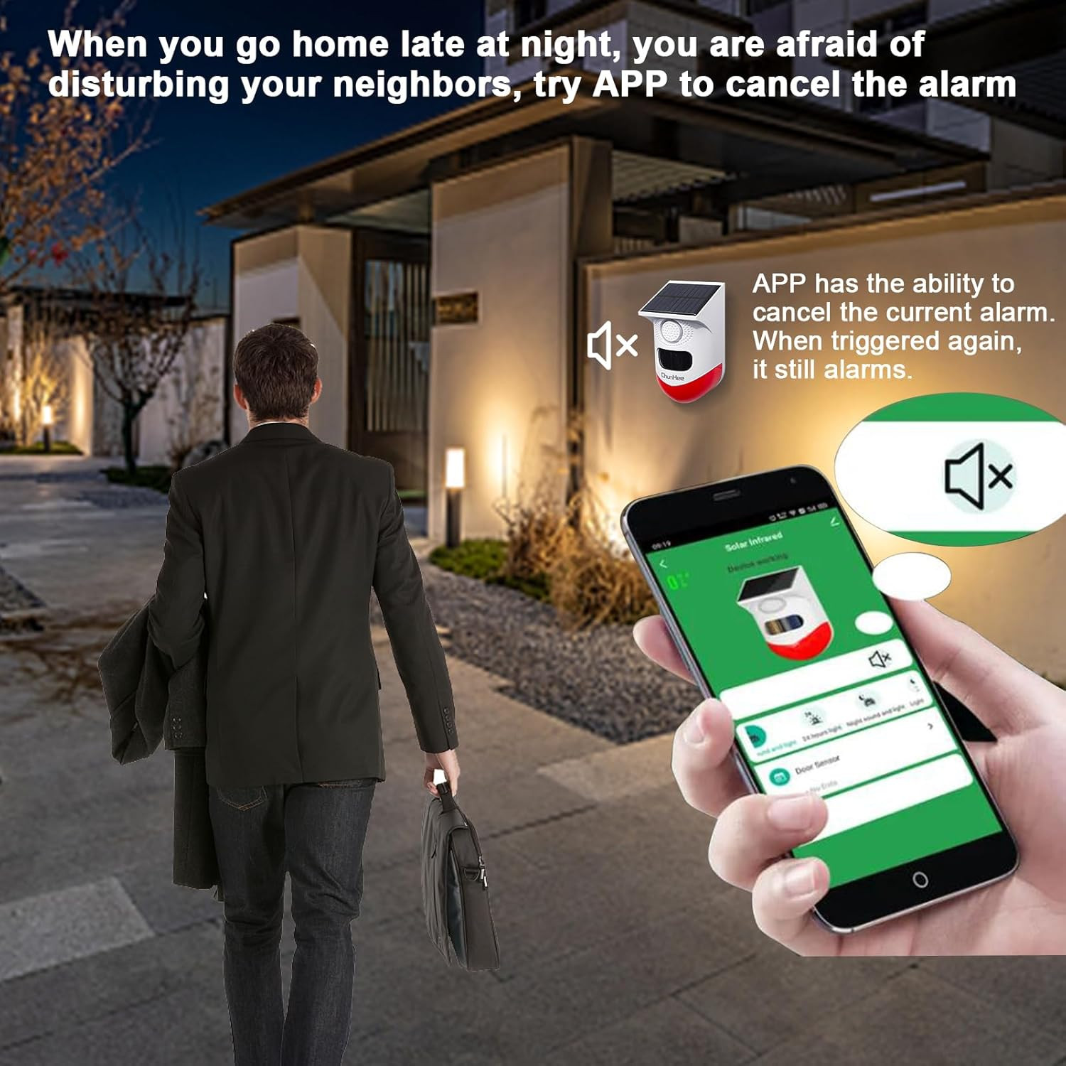 Wifi Motion Sensor Alarm Outdoor,2 Adjustable Sensitivity 130Db Sound Solar Secu