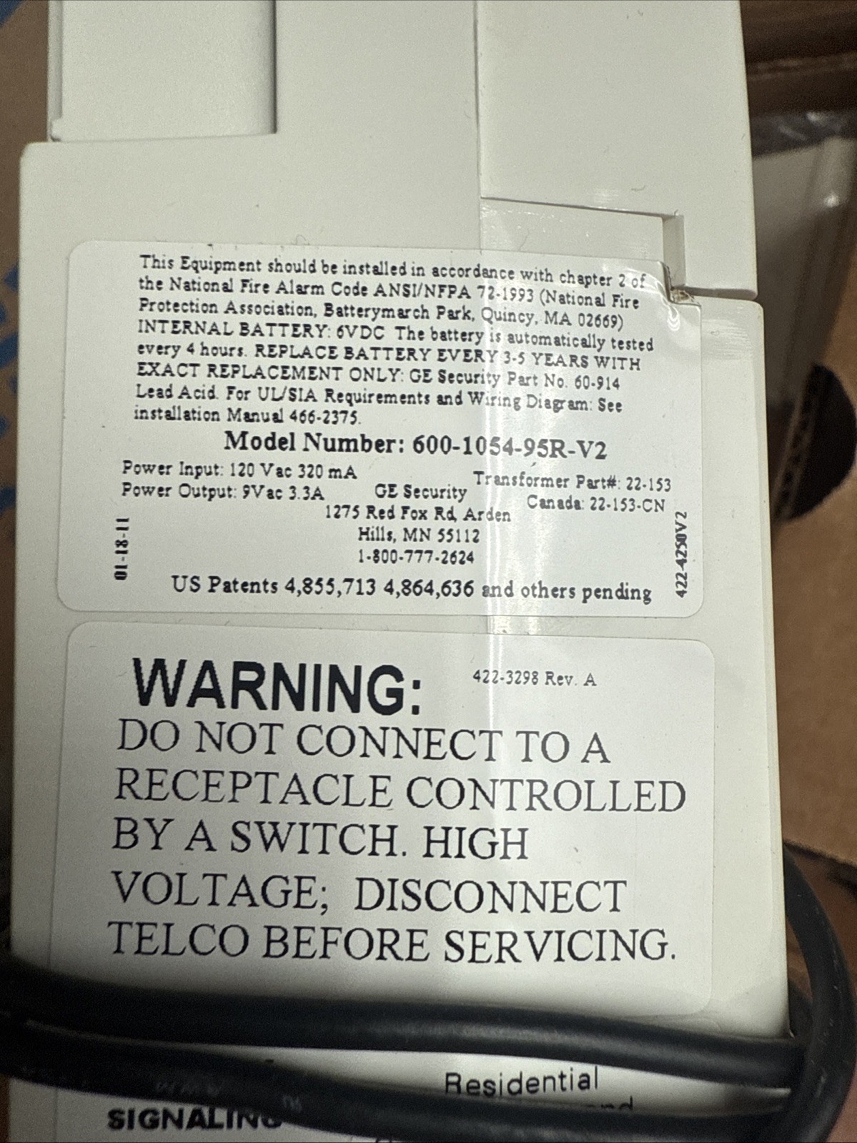GE Simon XT 600-1054-95R Wireless Security ALARM PANEL BOARD V2 UNIT, Panel only