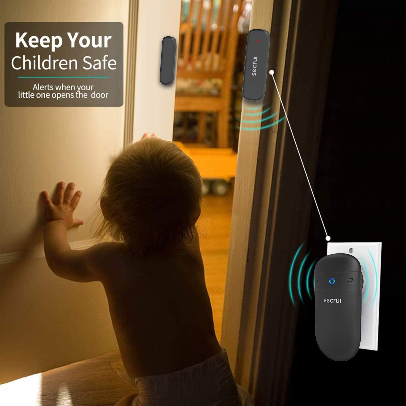 SECRUI Door Chime, Sensor Chime with 1 Receiver+1 Sensor, Black