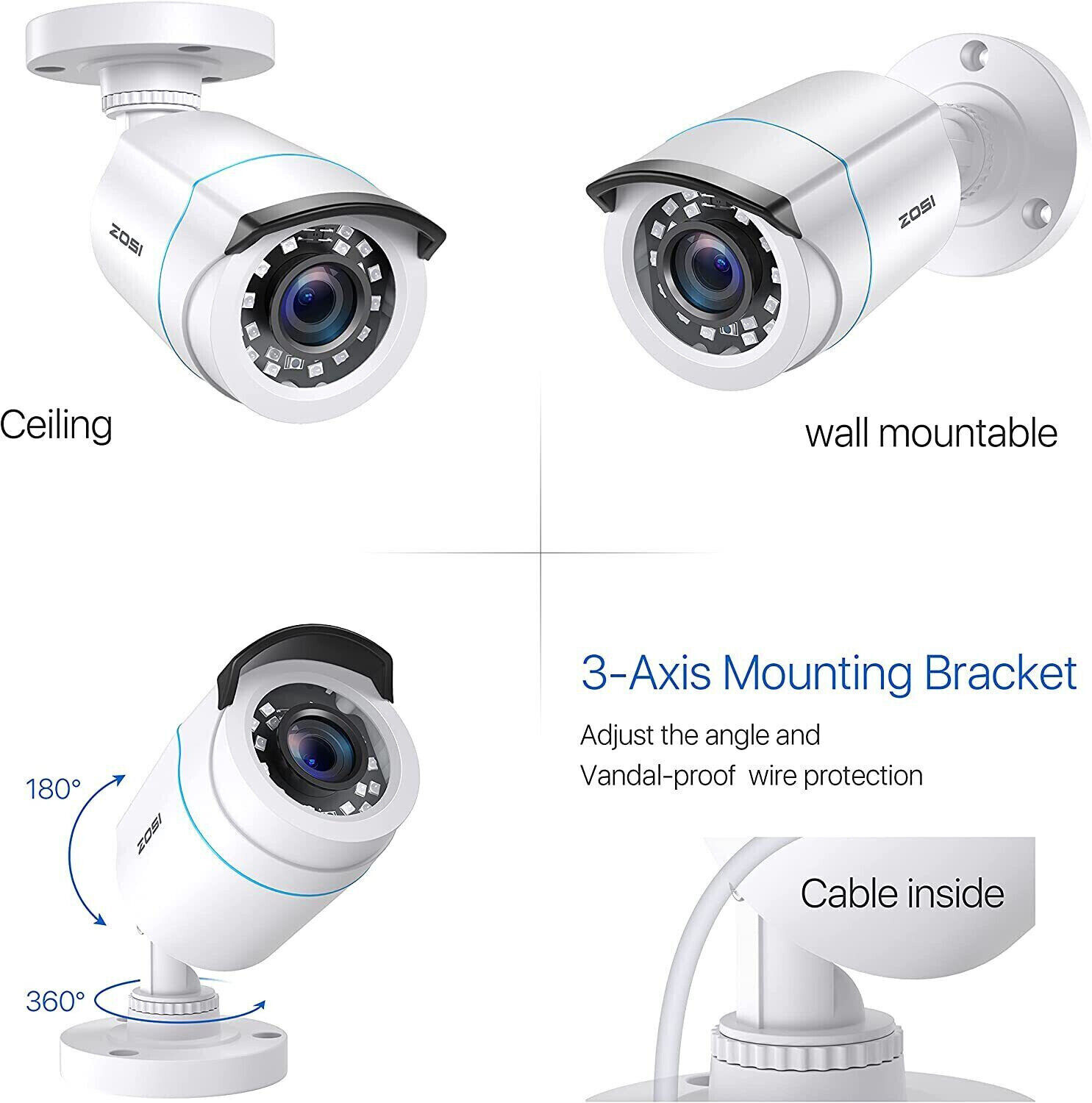 ZOSI 4X 1080P HD TVI 80ft IR-Cut Security Surveillance CCTV Outdoor 2MP Camera