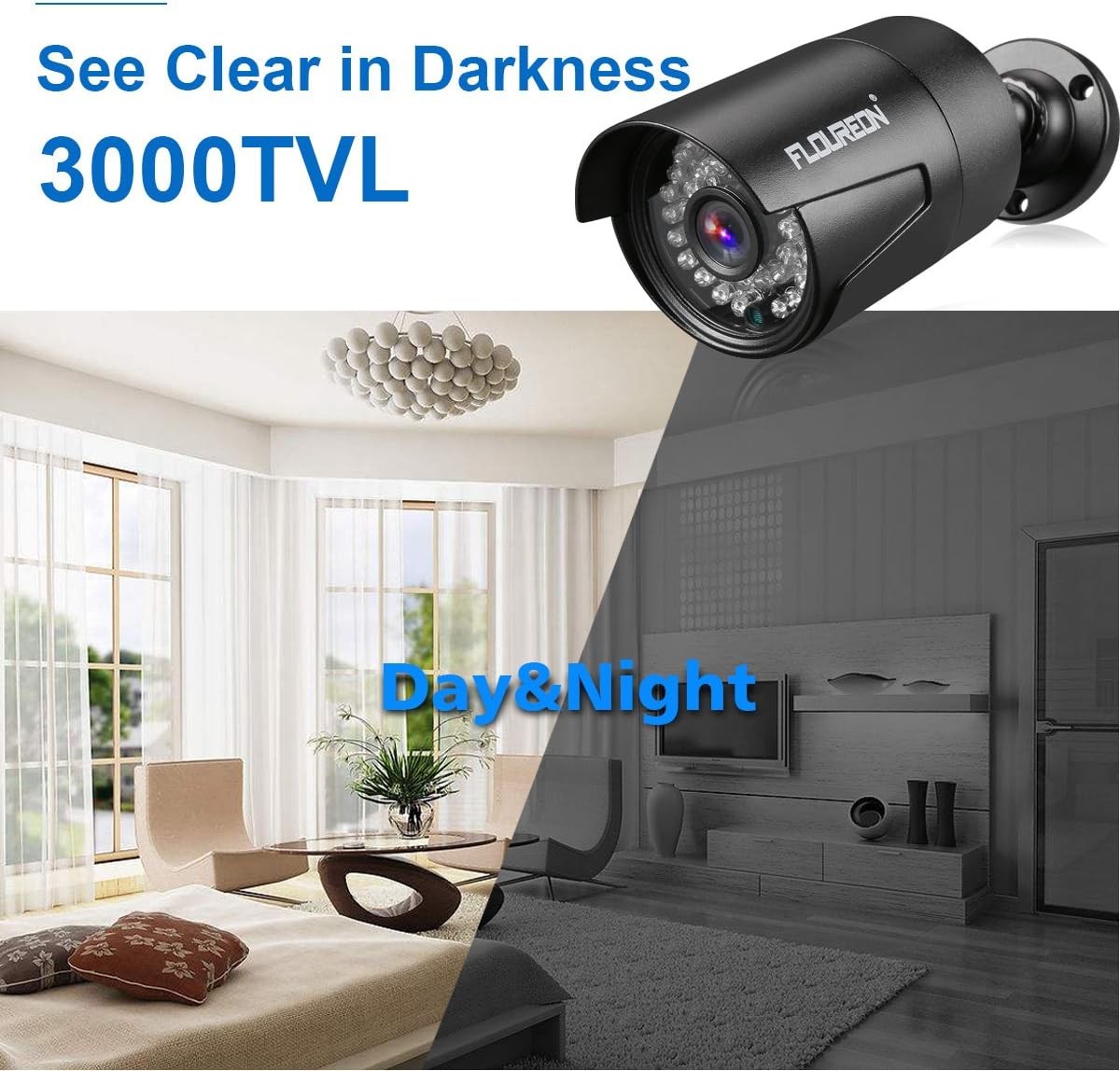 FLOUREON Wired 8CH 1TB 5in1 Hybrid DVR 1080P Outdoor Security Camera System Kit