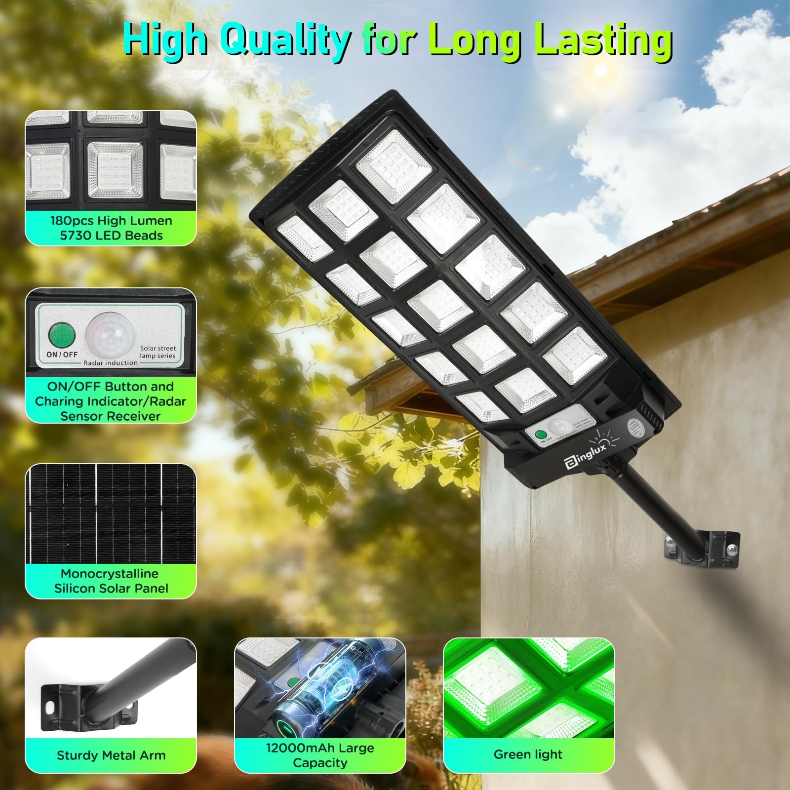 BINGLUX Hog Lights for Night Hunting – 20000LM Solar Green Light Black