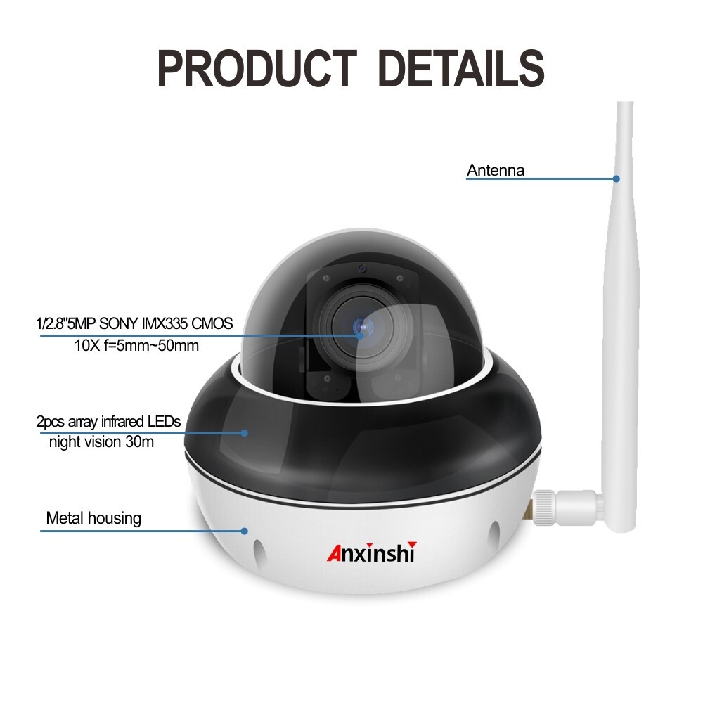 5MP 10XZoom Human Tracking AI wireless Camera P2P Onvif mini PoE MIC PTZ Camera