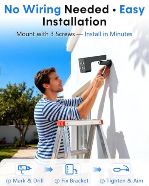 Wireless Security Camera Solar Outdoor: 2K HD Solar Powered Single Pack Black