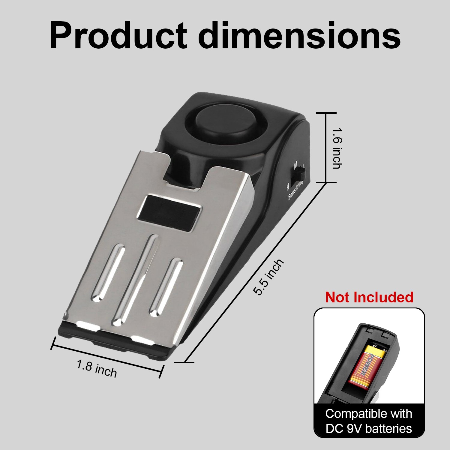 Wireless Door Stop Blocking Alarm Vibration Triggered Alert Security System