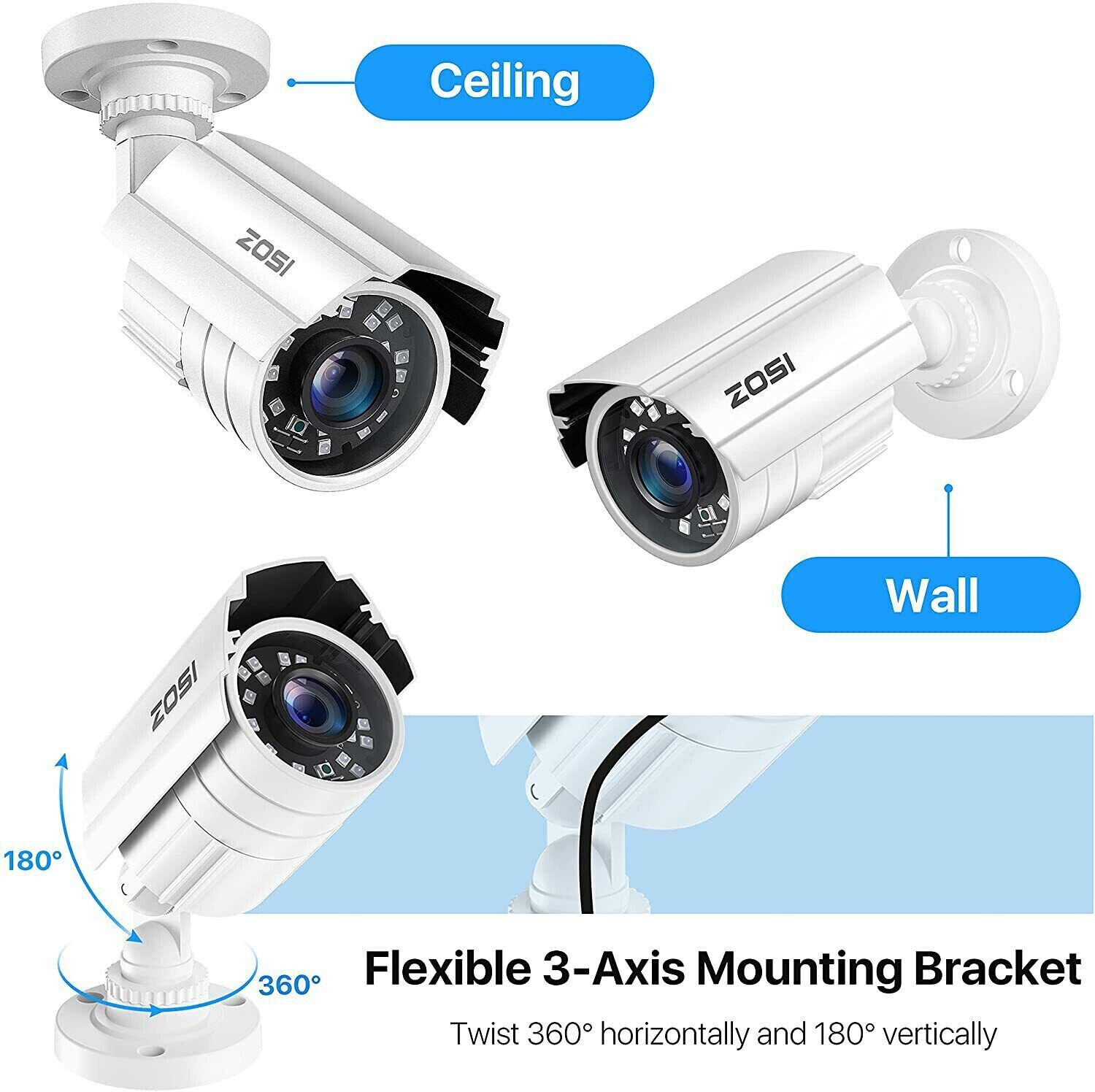ZOSI H.265+ 5MP Lite 8CH Wired DVR 2MP Security CCTV Camera System 80ft IR Night