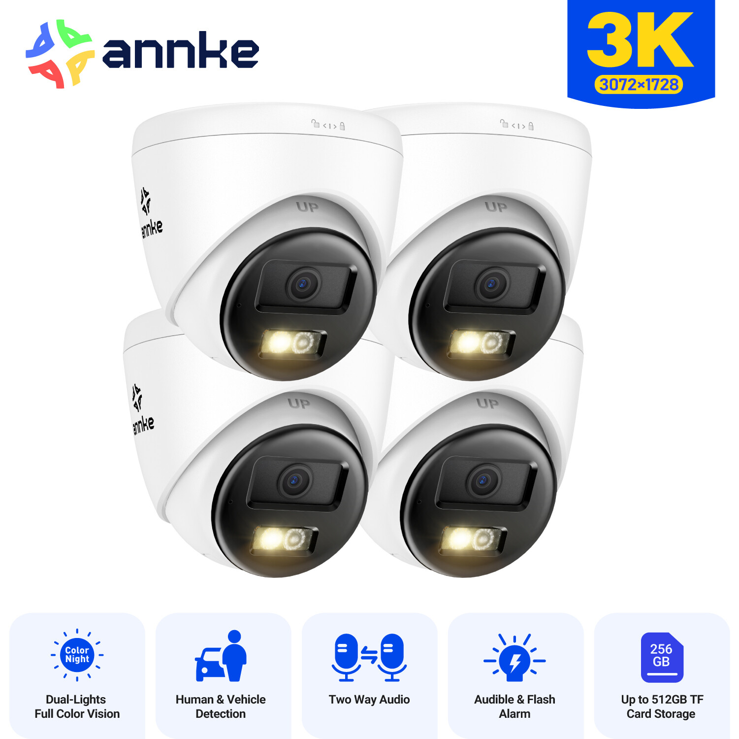ANNKE C500X 3K PoE Security IP Camera 5MP Two Way Audio Recording AI Color Night