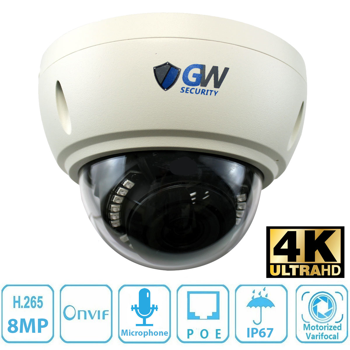 8CH NVR (8) 4K 8MP 3X Zoom Microphone IP POE Dome Security Camera System 1TB HDD