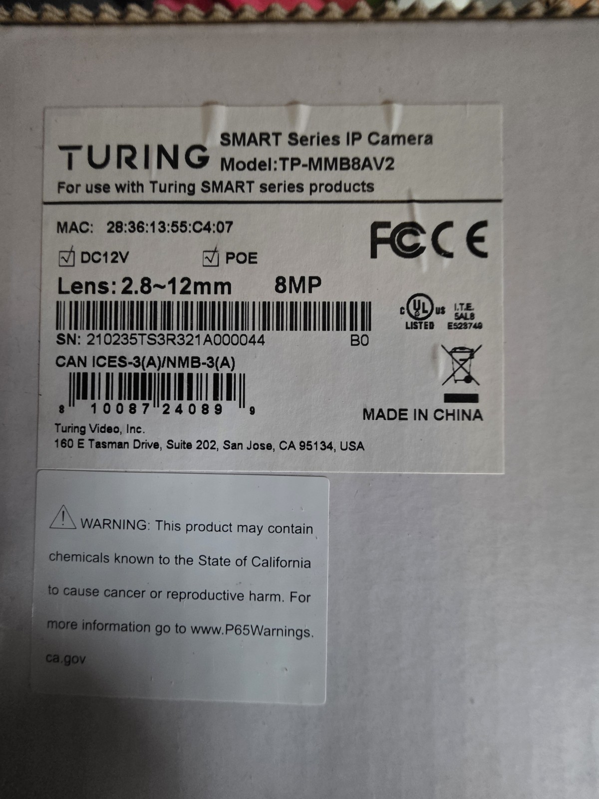 Turing 8MP Bullet IP Camera 2.8-12mm Motorized Varifocal Lens