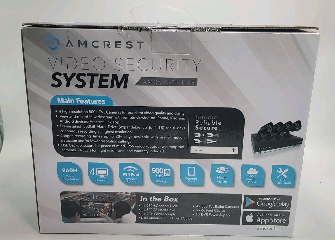 Amcrest AMDV960H4-4B 4 Channel Bullet Security System 500GB Camera