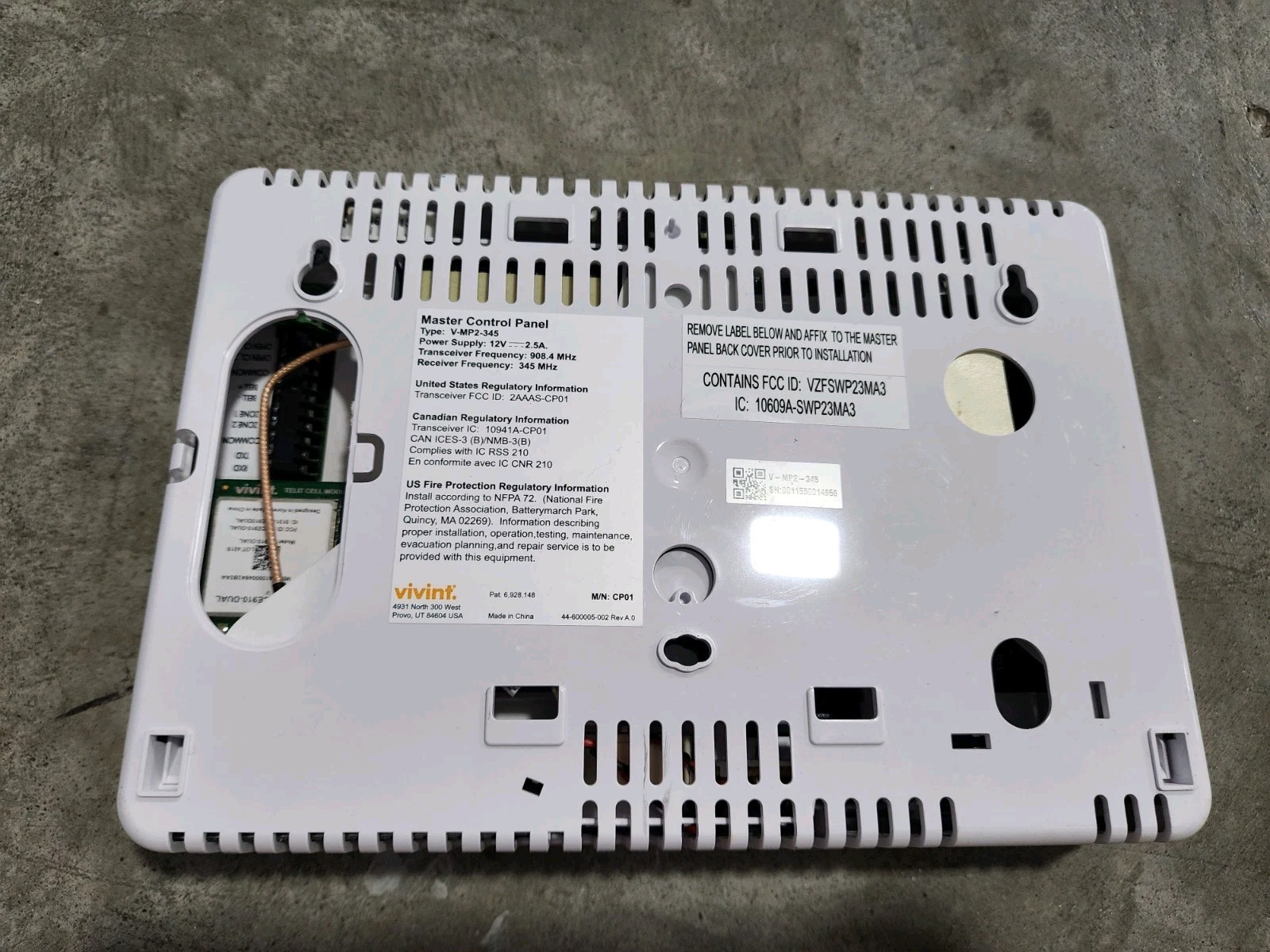 Vivint Sky Master Control Panel V-MP2-345 WiFi ZWave