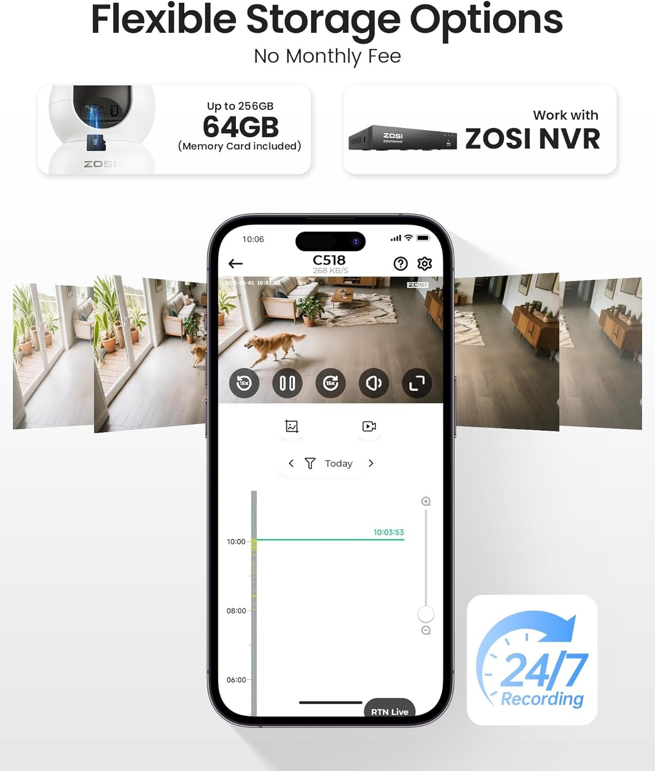 ZOSI C289 3MP WiFi Auto Tracking 2K PT Camera Outdoor Floodlight AI Face Detect