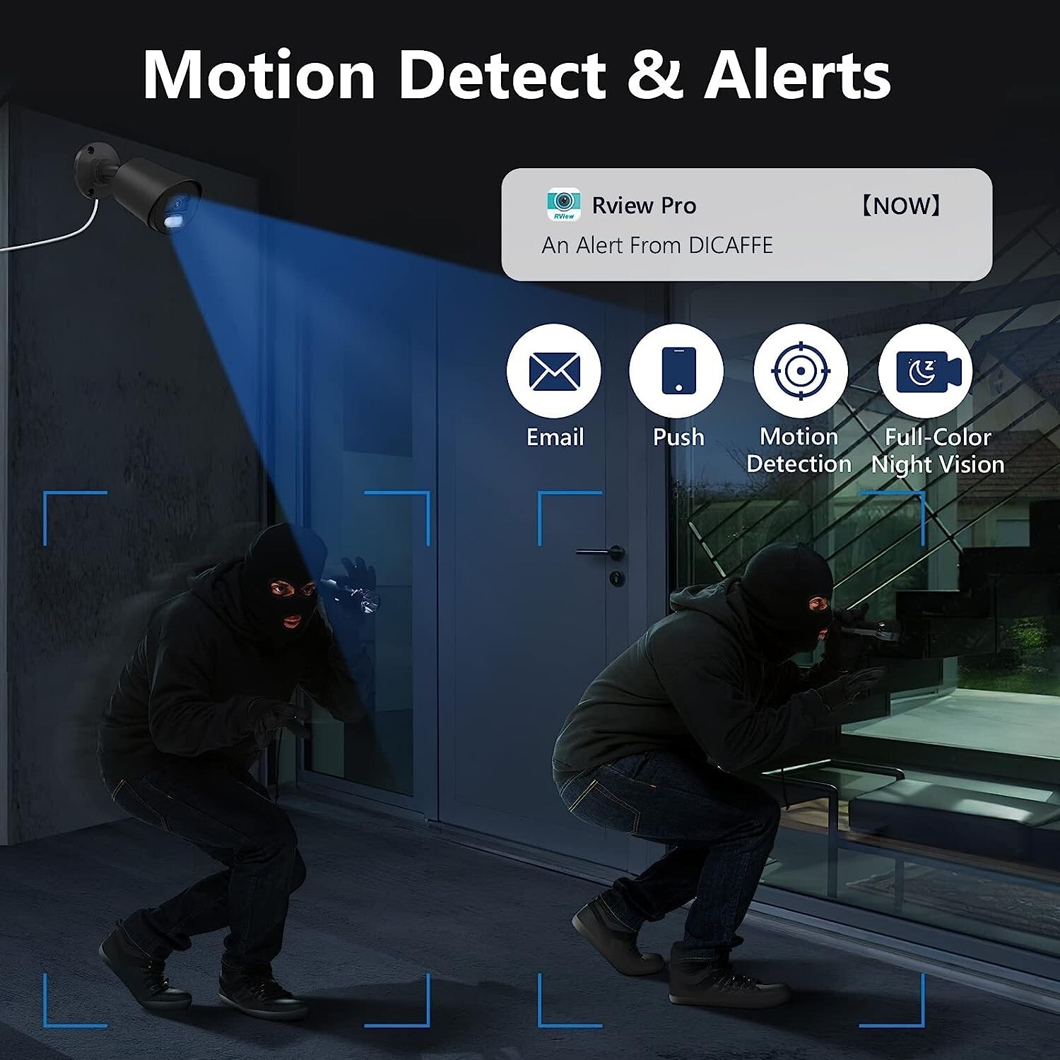 DICAFFE-8CH-1080P Home Wired 1TB HDD DVR IP66 Waterproof Security Camera System