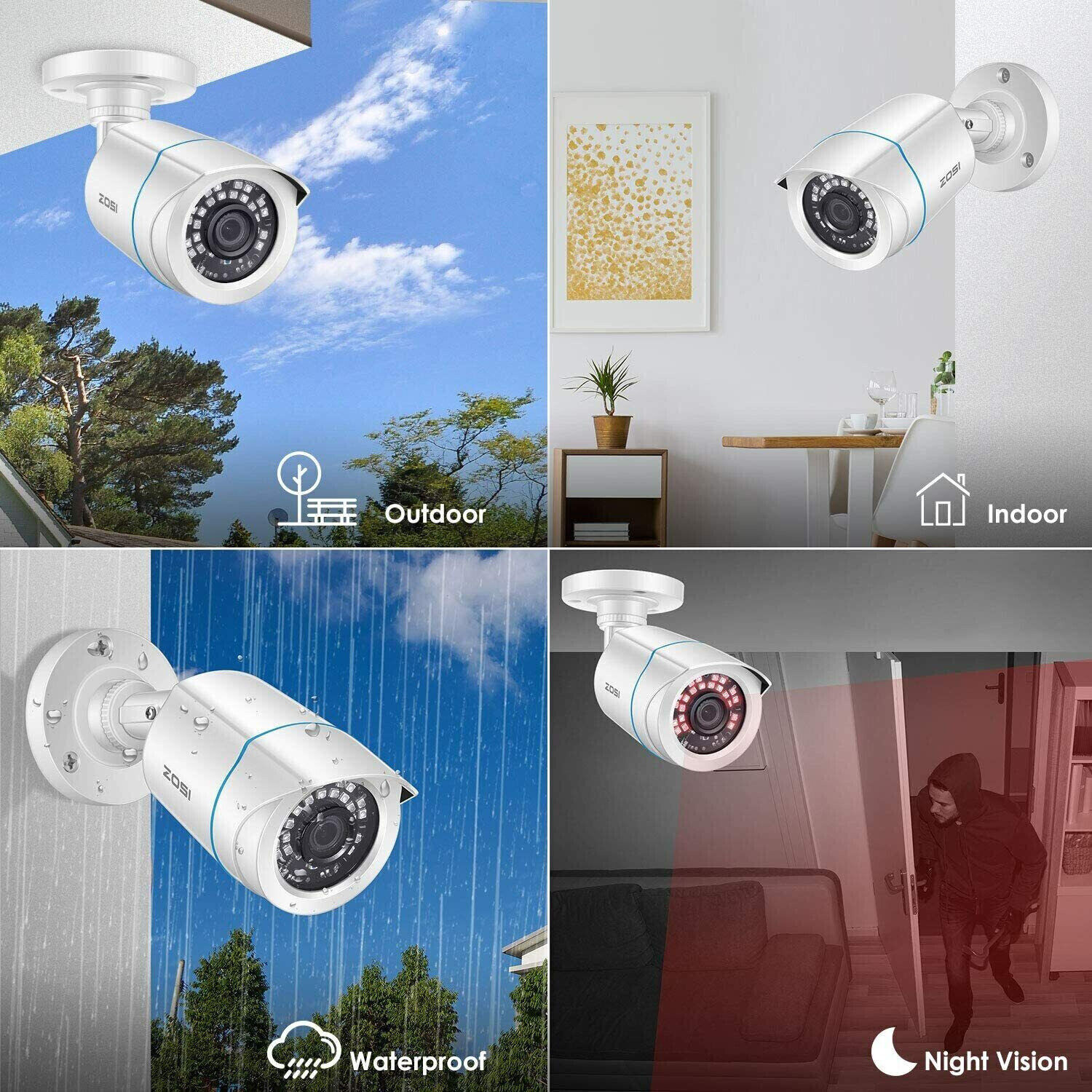 ZOSI 5MP Lite DVR Home Security Cameras System CCTV 1080p Surveillance Outdoor