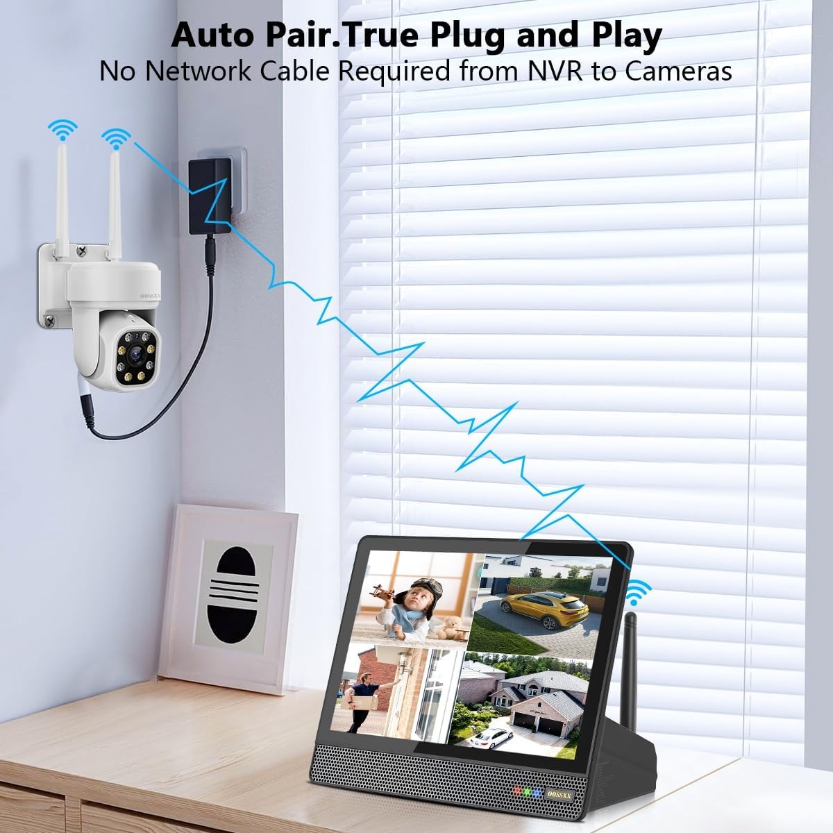 (2026 New) 10CH Wireless NVR Recorder with 10″ IPS Monitor No HDD, 5MP Dual-Band