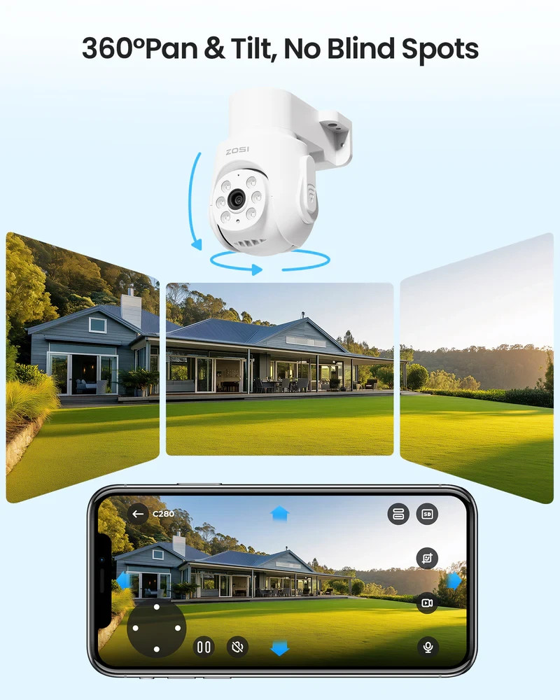 ZOSI 8-Channel DVR Security Camera System w/ 4X Pan/Tilt 360° Cameras & 500GB HD