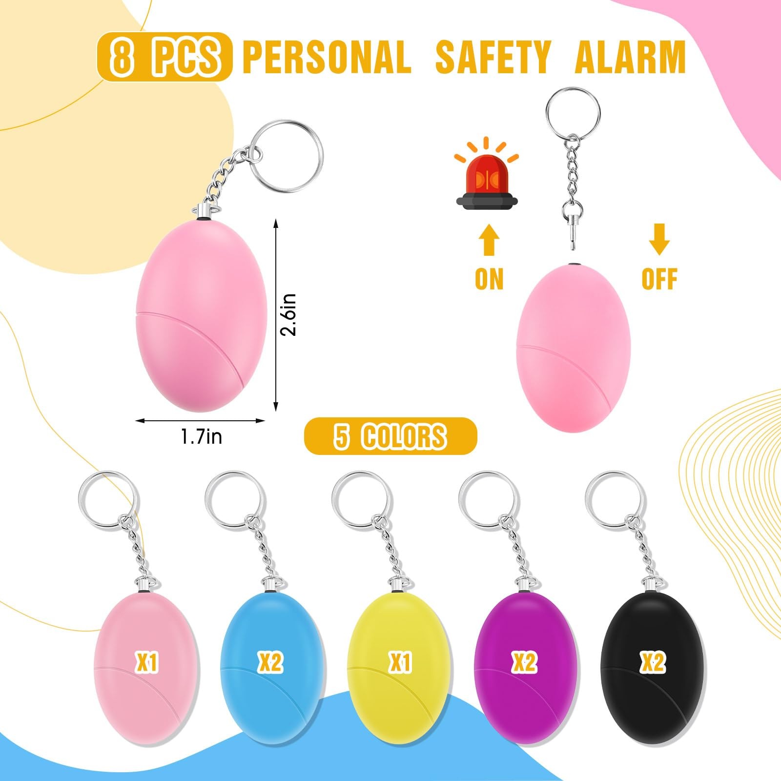 8 Pcs Personal Safety Alarm for Women 120db Loud Sound Personal Siren Self De…