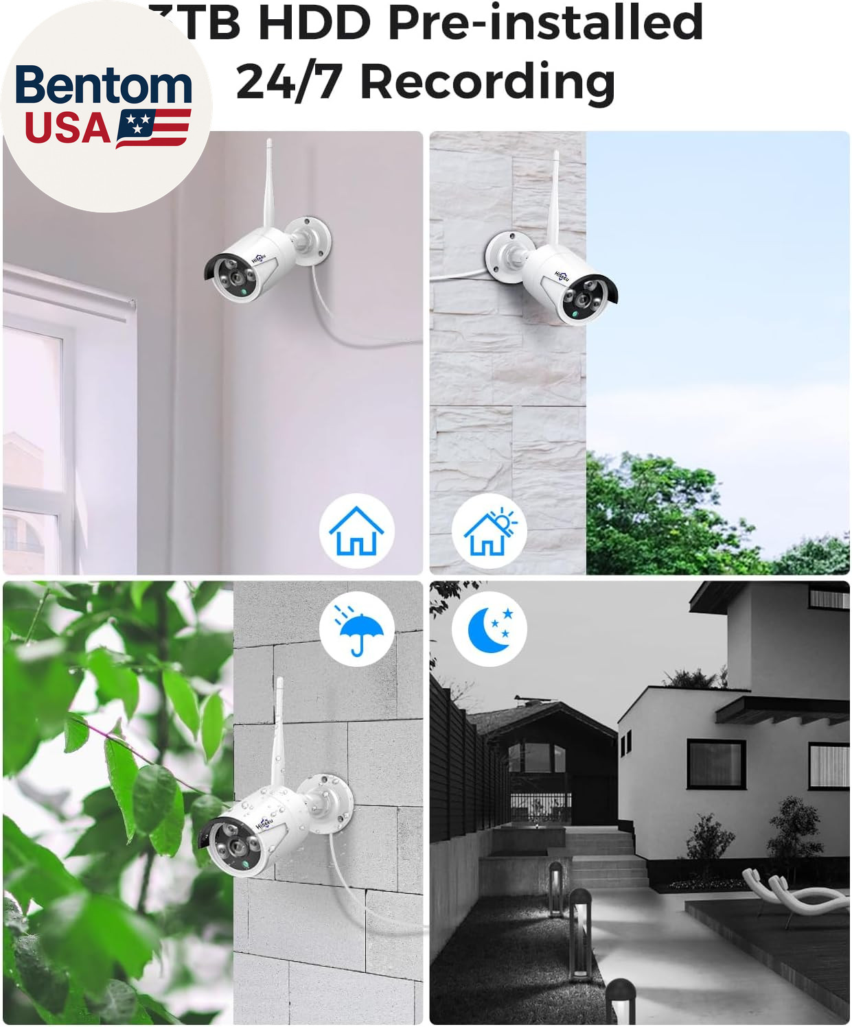 Wireless Pro Wifi Security Camera System, 16CH 4K NVR Kit, Plug-In Powered 12Pcs