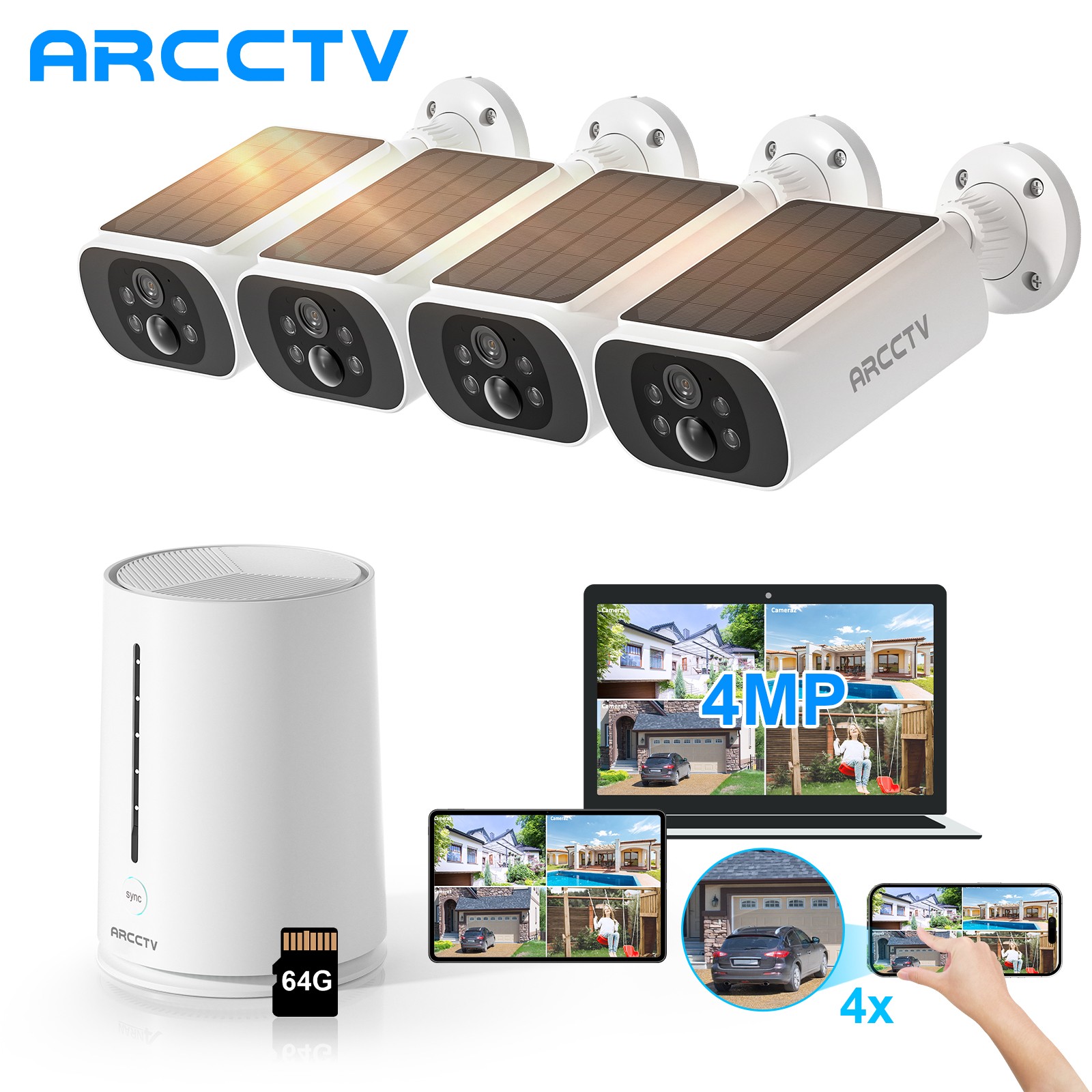 ARCCTV 4MP Solar Security Camera System Wireless Outdoor IP WiFi6 CCTV Audio Cam