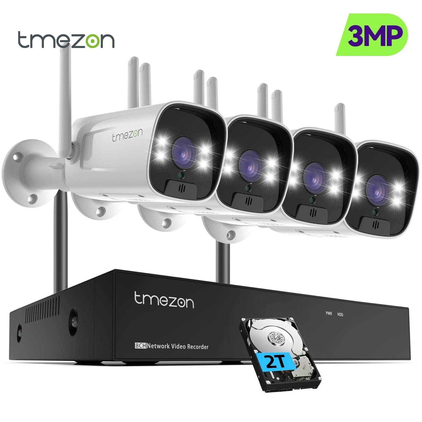 3MP Home IP Camera System Alert 10CH NVR WIFI Night Vision IP66 Waterproof