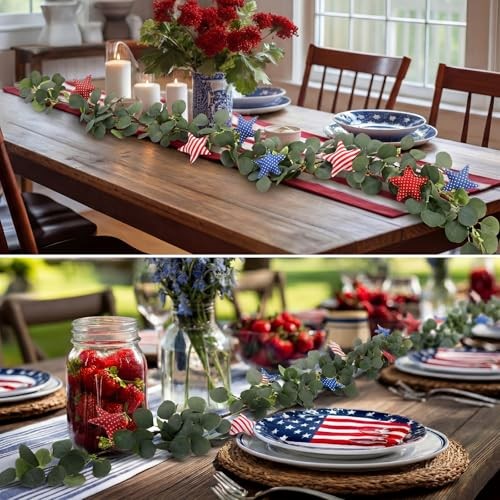 6ft Patriotic Garland 4th of July Patriotic Decor 250th Anniversary Red White