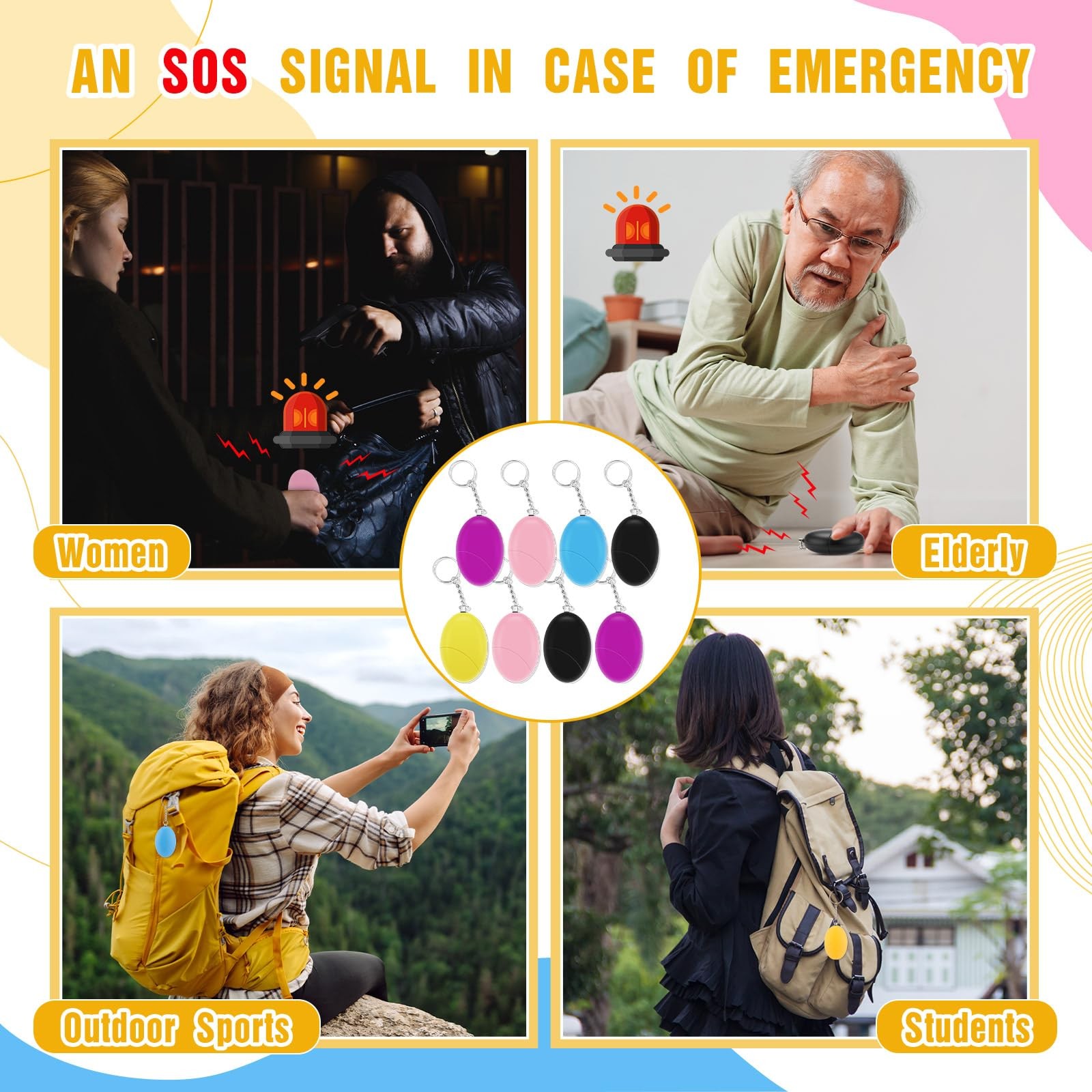 8 Pcs Personal Safety Alarm for Women 120db Loud Sound Personal Siren Self De…