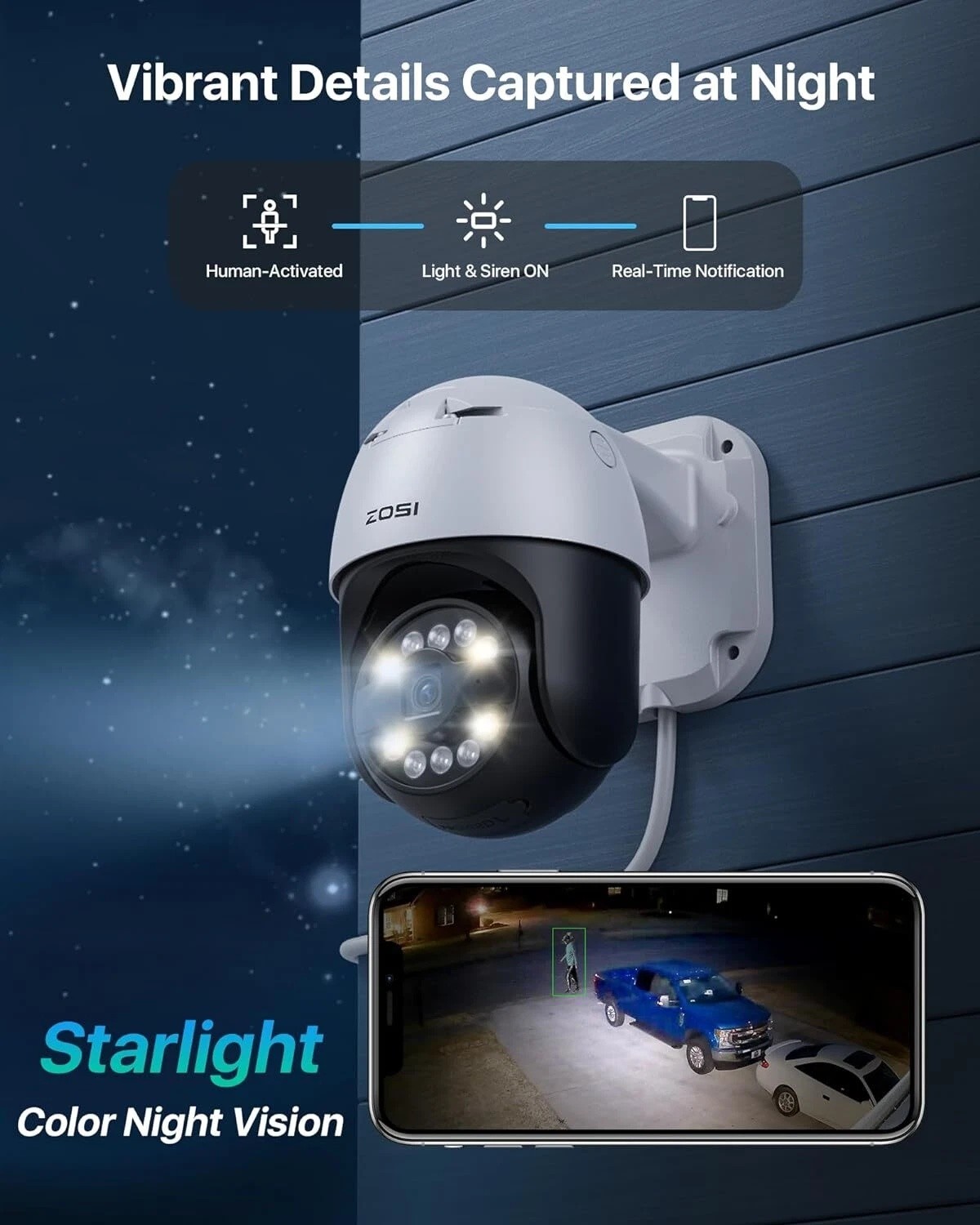ZOSI 5MP/8MP Add-on POE PT Security Weatherproof CCTV Pan/Tilt AI Car Detect