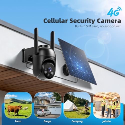 4G LTE Cellular Security Cameras Solar Powered No WiFi Security Black 2 pack