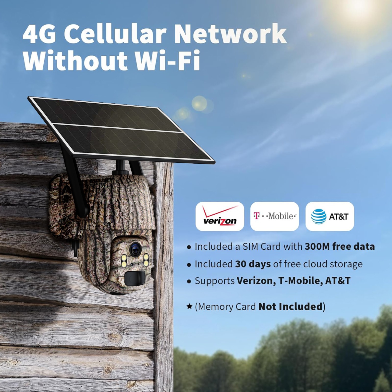 4G LTE Cellular Solar Security Camera 2.5K Wireless Outdoor 360 View No WiFi