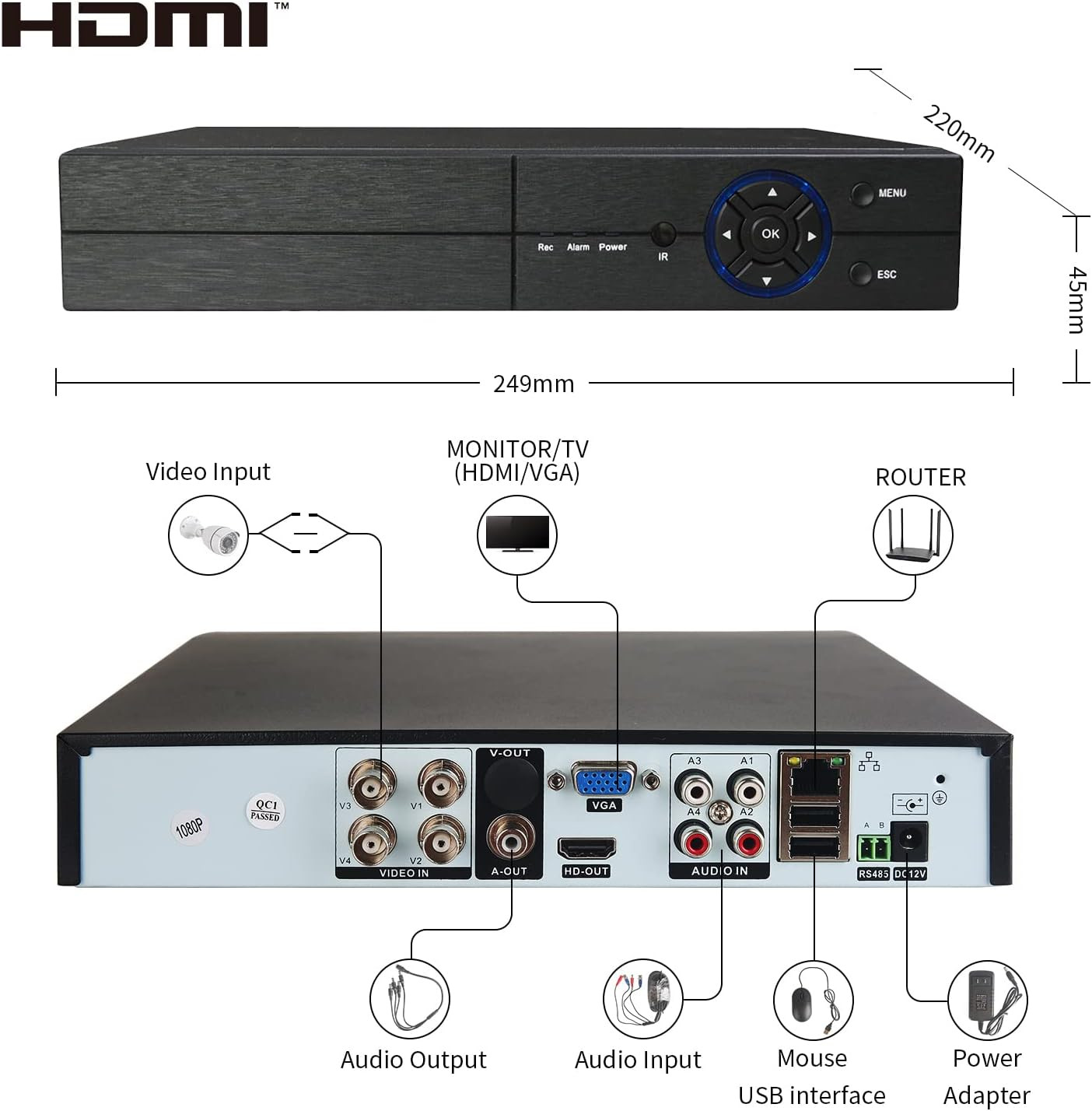 4 Channel Security Camera System 1080P Lite DVR and (4) 2.0MP 1080P Weatherproof
