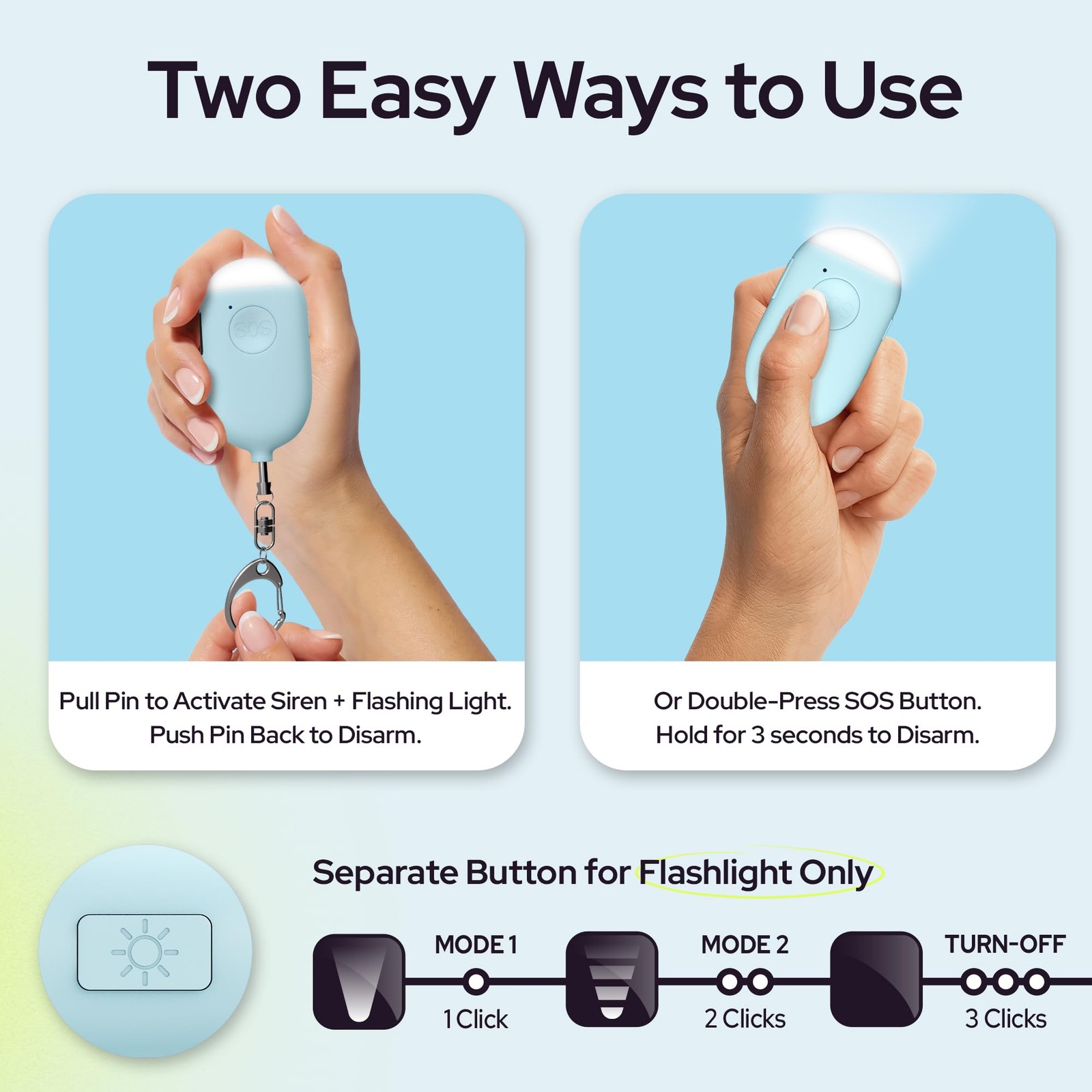 Rechargeable Personal Alarm Keychain – 130dB Siren & LED Light – 2 Pack Perso…