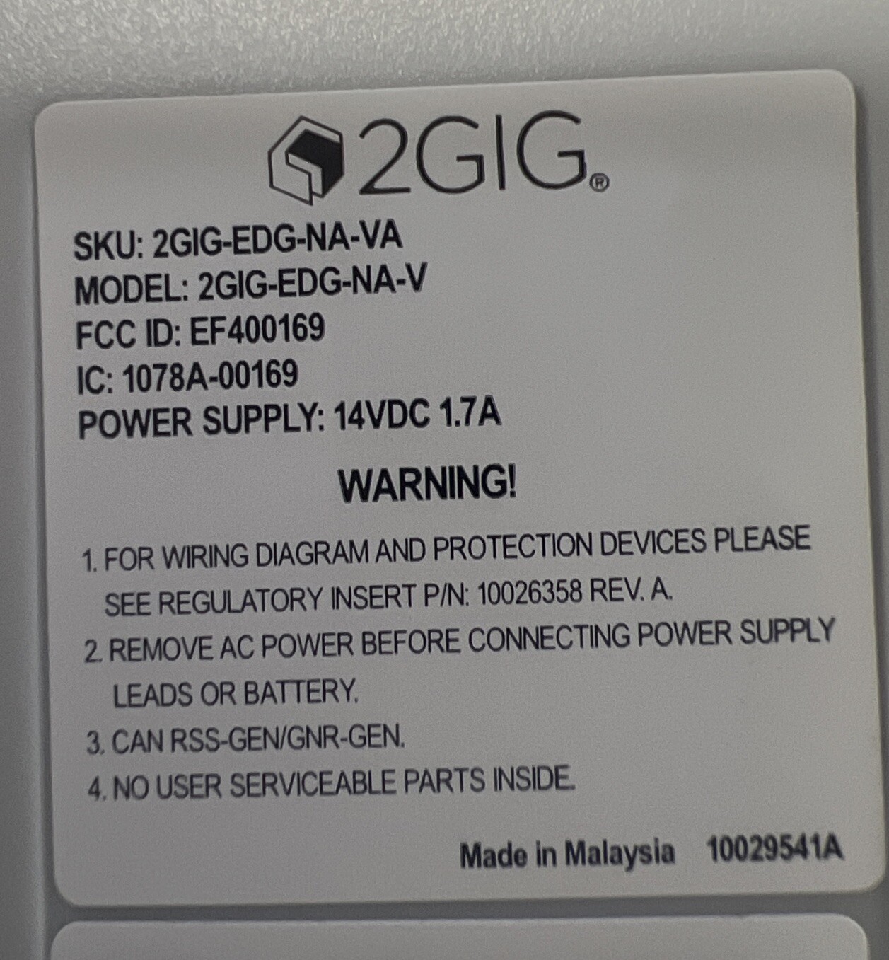 2GIG EDGE ALARM PANEL MAIN KEYPAD 2GIG-EDG-NA-VA