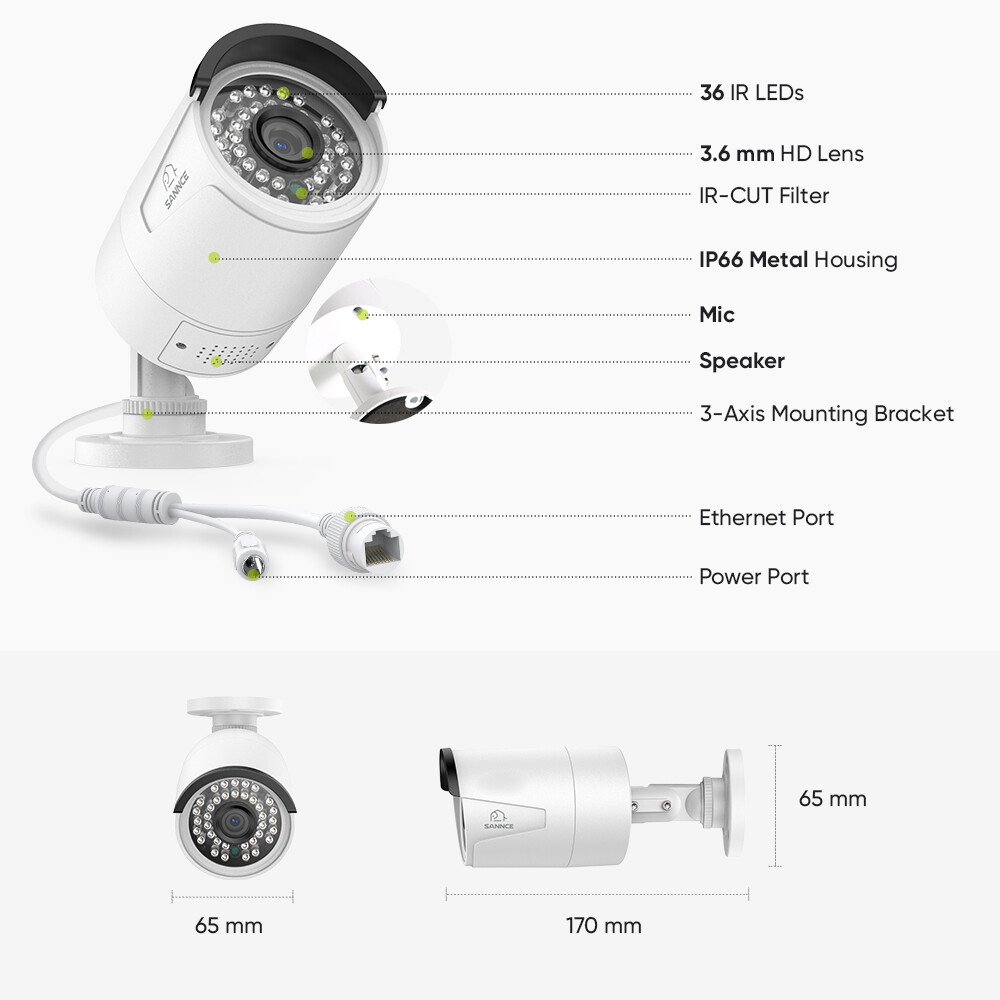 SANNCE 5MP POE Security IP Camera Two Way Audio Recording Outdoor AI Detection