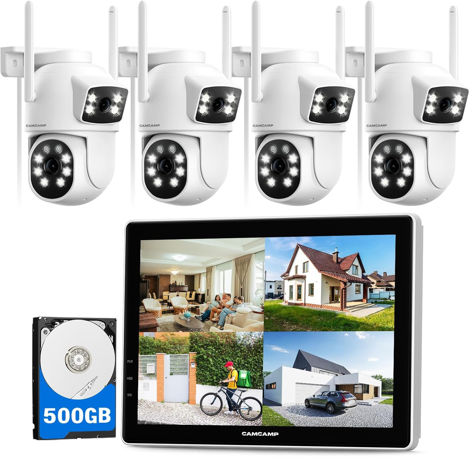 Wireless Security Camera System with 10.1″ Monitor, Dual Lens PTZ CCTV Camera Se