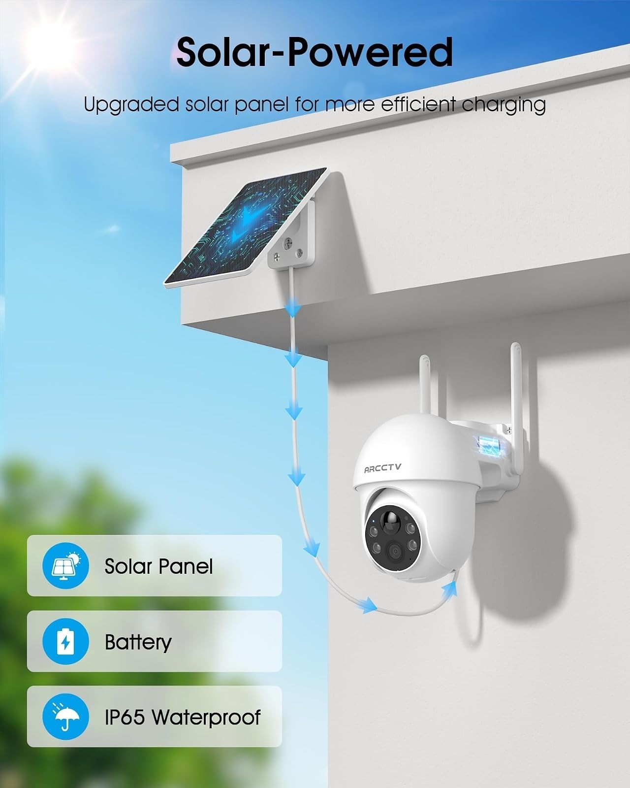ARCCTV Solar Security Camera 4MP 2.5K HD Wireless Outdoor Night Vision