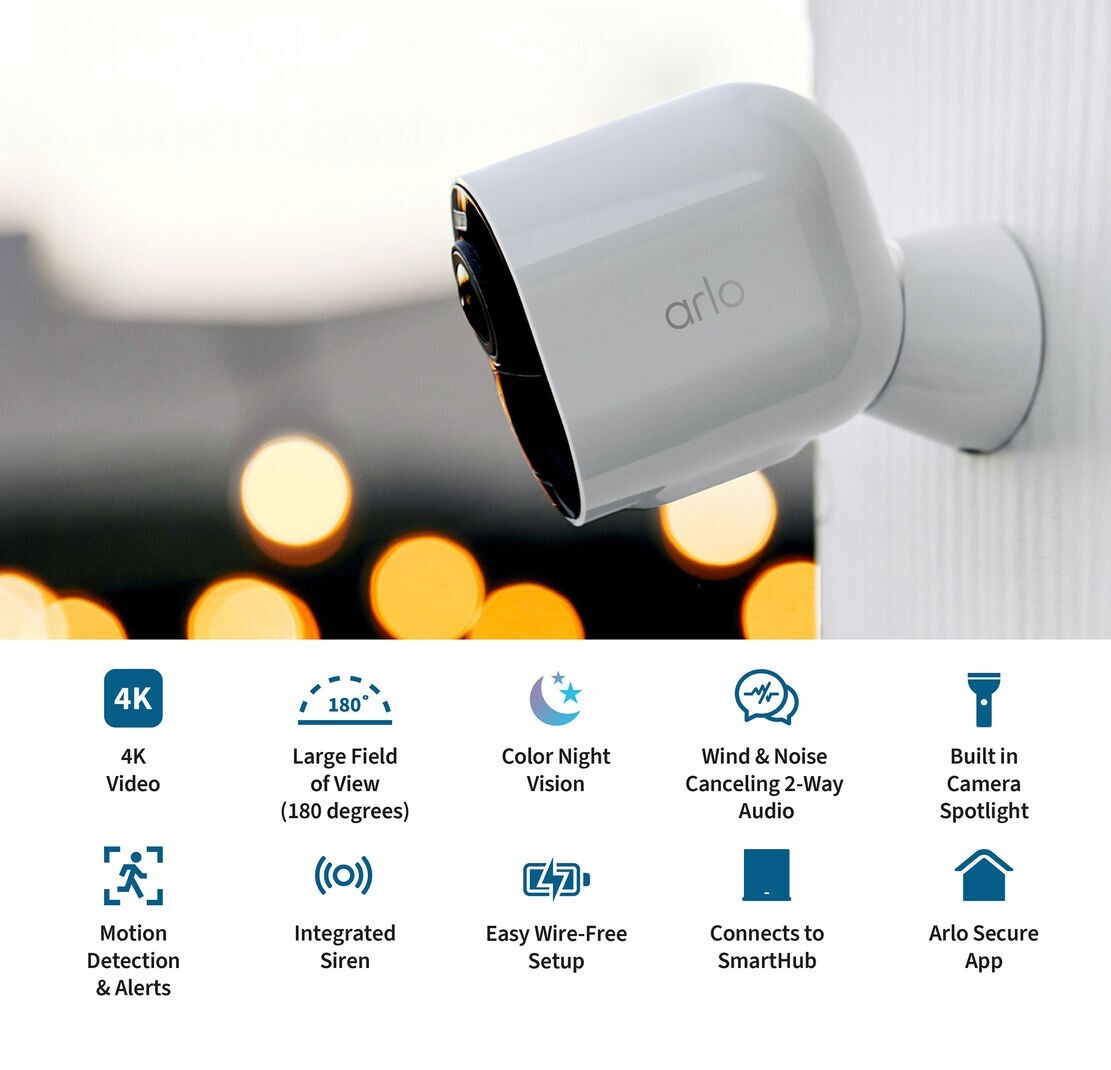 Arlo Ultra 2 Add-on Wireless 4K Security Camera with Color Night Vision Black