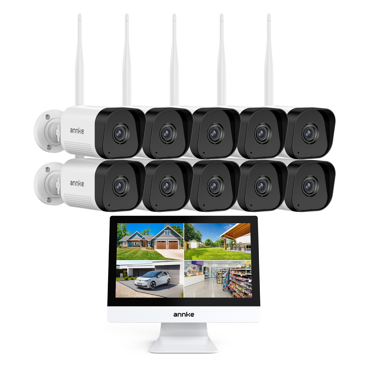 ANNKE 4K 10CH 12” Monitor Wireless 8MP AI Security Camera System Two Way Audio