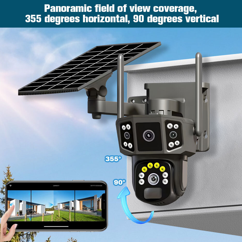 9MP4K Dual Screen Solar Camera Outdoor Wireless WiFi PTZ Dual Lens Security