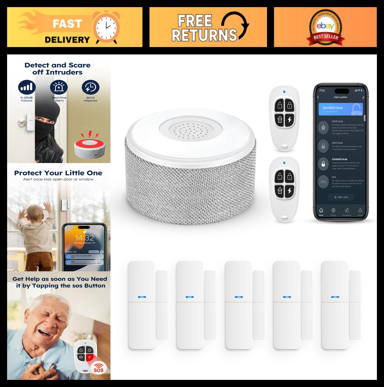 DIY Wireless WiFi Door Alarm System – 8-Piece Kit, 120dB Alerts, Easy Install