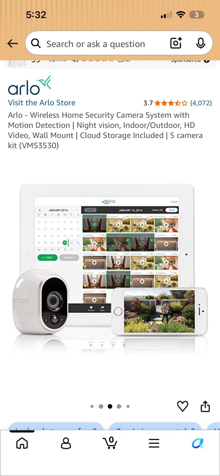 Arlo Wire-Free Wireless Wi-Fi 5-Camera HD Security System Night Vision VMS3530
