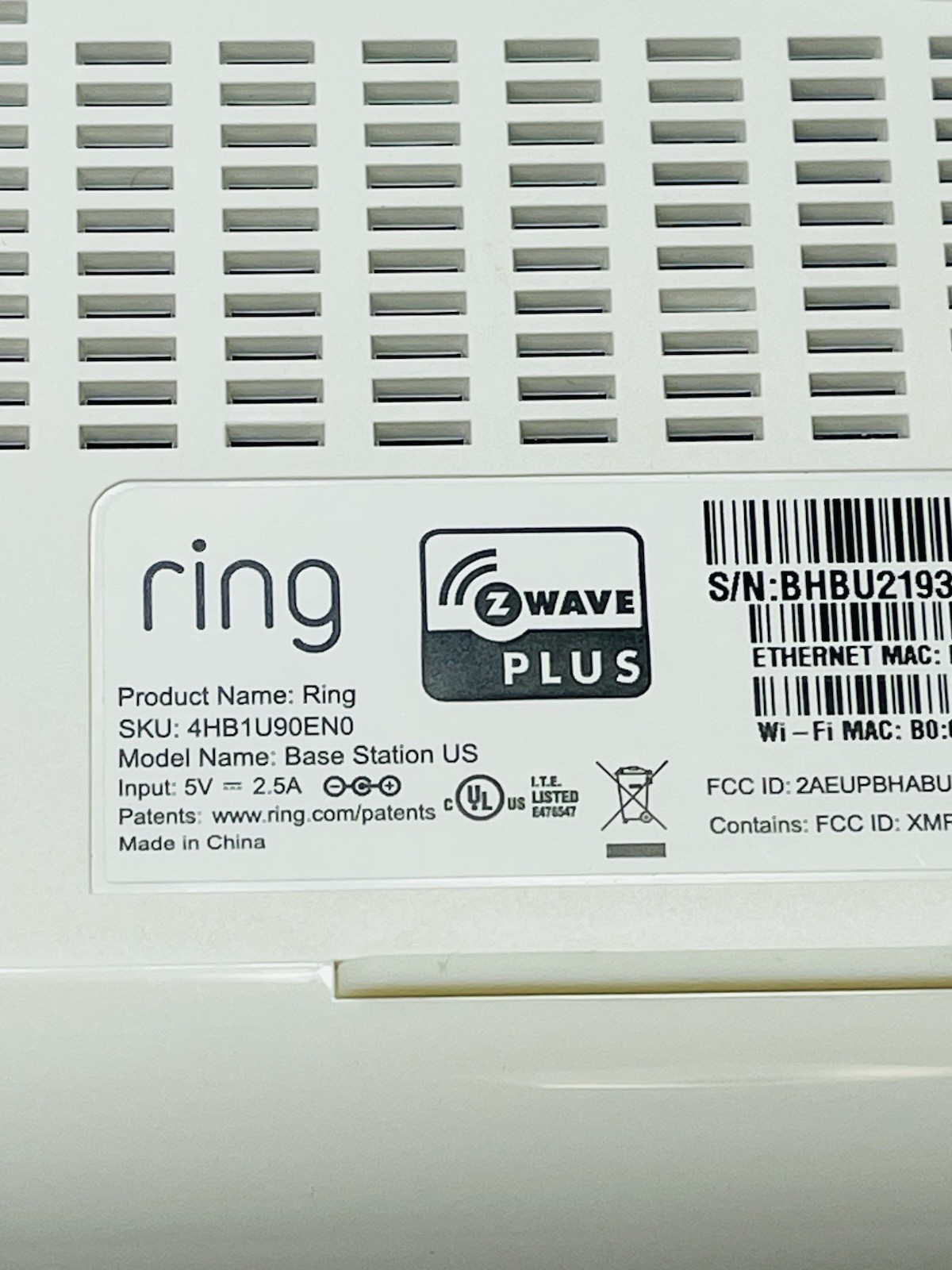 RING Z WAVE PLUS 4HB1U90EN0 Alarm System Base Station w/ Power Supply & Keypad
