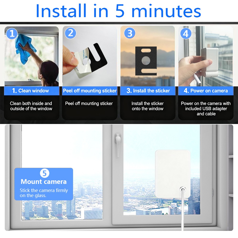 3MP 2K Window Camera, 2.4GHZ & 5GHZ WiFi Indoor Cameras for Home Security US