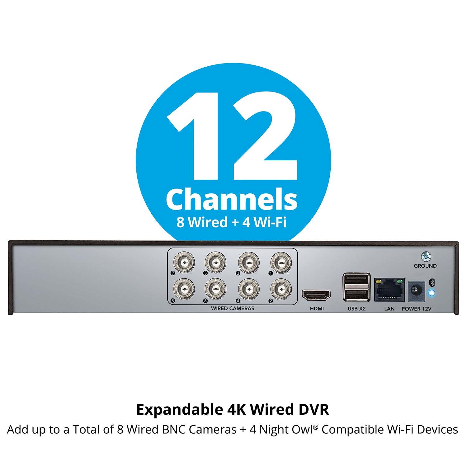 2-Way Audio 12 Channel 4K DVR with 2TB Hard Drive – Add up to 12 Total Devices